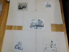 Five original 19thC. John Leech pen & ink sketches