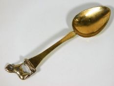 A Dutch silver gilt spoon with shire horse style f