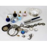 A small quantity of silver items, two pens & other