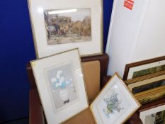 A framed watercolour & two other pictures