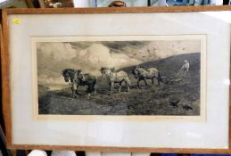 A framed Herbert Dicksee print of horses ploughing