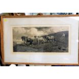 A framed Herbert Dicksee print of horses ploughing