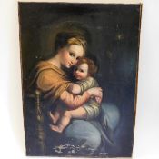 An 18th/19thC. oil on canvas depicting woman & chi