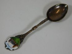 A hallmarked silver spoon with enamelled top Dunbl