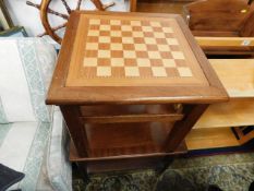 Two modern occasional tables, one with chess marqu