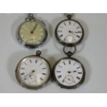Three silver pocket watches a/f & one stopwatch
