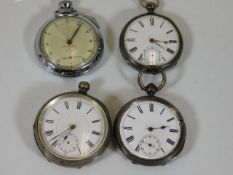 Three silver pocket watches a/f & one stopwatch