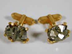 A pair of 18ct gold cufflinks mounted with pyrite 13.8g maker marks JAD