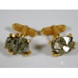 A pair of 18ct gold cufflinks mounted with pyrite 13.8g maker marks JAD