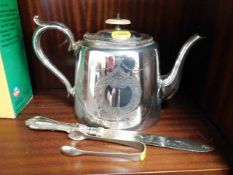 A Victorian silver plated teapot & two other silve