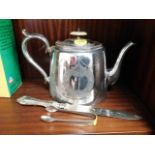 A Victorian silver plated teapot & two other silve