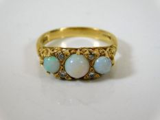 A Victorian 18ct gold opal & diamond ring size P 4