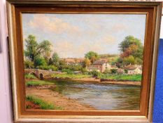 A framed oil painting of Lerryn Cornwall dated 196