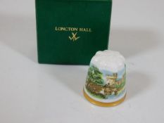 A hand painted Longton Hall thimble with box