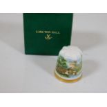 A hand painted Longton Hall thimble with box