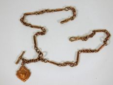 An antique rose gold double Albert chain & fob 20i