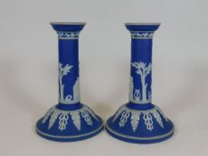 A pair of jasperware candlesticks 6.5in high