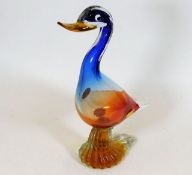 A Murano glass duck 12.5in high