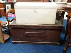 A Victorian stained pine box with name plaque G. J