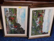 Four De Condamy framed hunting prints & a small qu