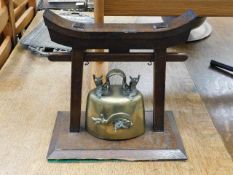 An early 20thC. Chinese brass gong with oak mount