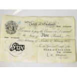 An O'Brien white £5 note dated Valentines Day 1955