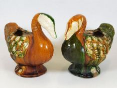 A pair of Chinese earthenware sancai glaze geese s