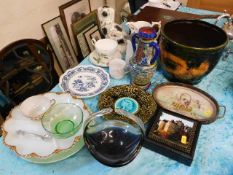 A majolica plate, a pair of vases & other decorati