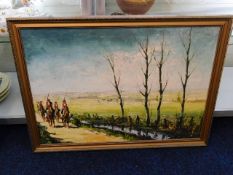 A framed oil painting, indistinctly signed