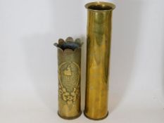 A trench art brass shell twinned with one other