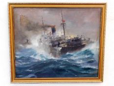 A Charles E. Turner 1893-1965 oil of frigate at se