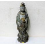 A large Chinese carved wooden polychrome Buddha fi