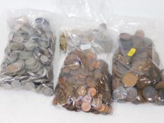 Two bags of copper coinage & a bag of white metal