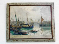 A Charles E. Turner 1893-1965 oil of Lisbon harbou