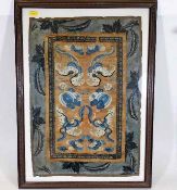 A framed 19thC. Chinese silk tapestry, silk size 1