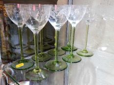 A set of eight etched hock glasses 8in high