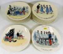 Thirteen Sarreguemines pottery plates with comical