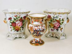 Two continental porcelain cache pots & stands, both a/f twinned with a 19thC. English porcelain vase