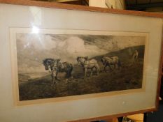 A framed Herbert Dicksee print of horses ploughing