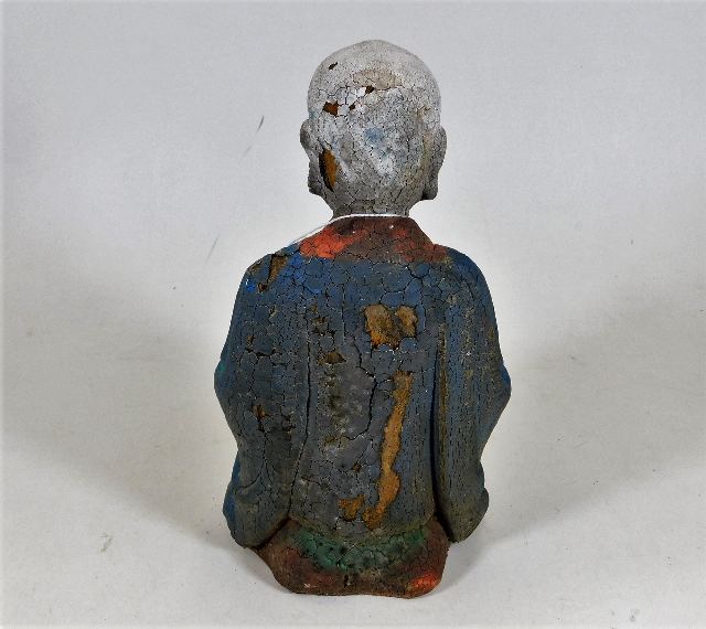 A Chinese carved wooden polychrome figure Buddha f - Image 2 of 3