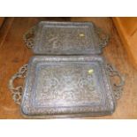 A pair of Asian inlaid metal trays