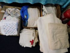 Five boxes of mostly vintage linen & embroidery