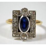 An 18ct gold art deco period sapphire & diamond ri