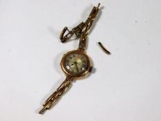 A ladies vintage 9ct gold watch & strap a/f 19.9g