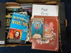 Two boxes of rock music books & ephemera