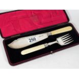 A cased silver bladed fish knife set