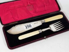 A cased silver bladed fish knife set