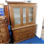 A 19thC. pine farmhouse dresser with recessed draw