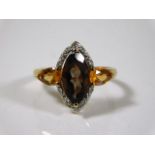 A 9ct gold smokey quartz, citrine & diamond ring 2