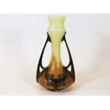 A good art nouveau Loetz style glass vase mounted